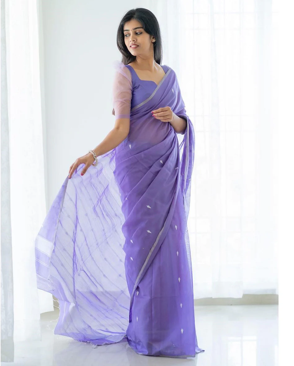 Magnetic Lavender Cotton Silk Saree With Woebegone Blouse Piece - Image 5