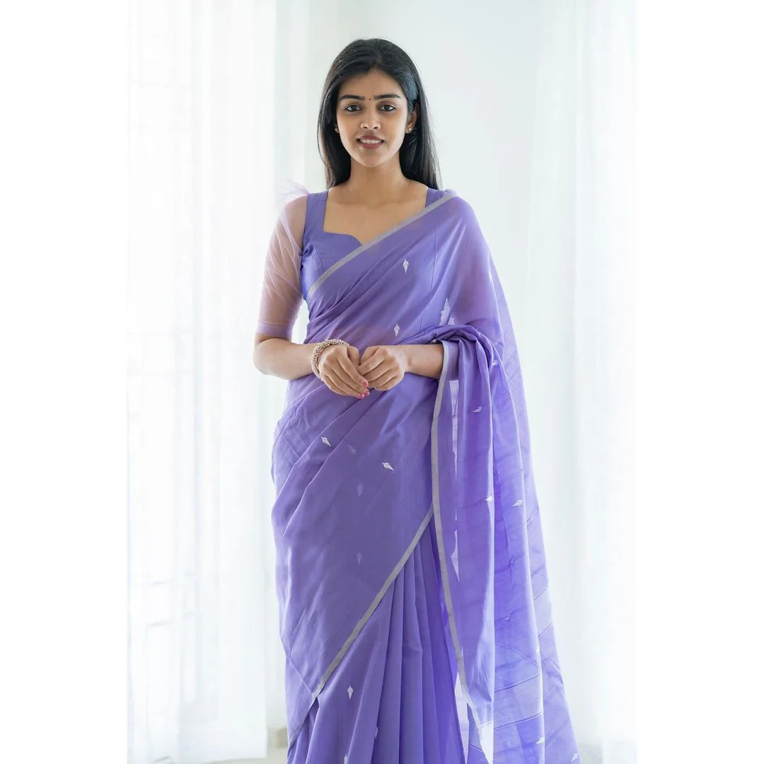 Magnetic Lavender Cotton Silk Saree With Woebegone Blouse Piece - Image 6