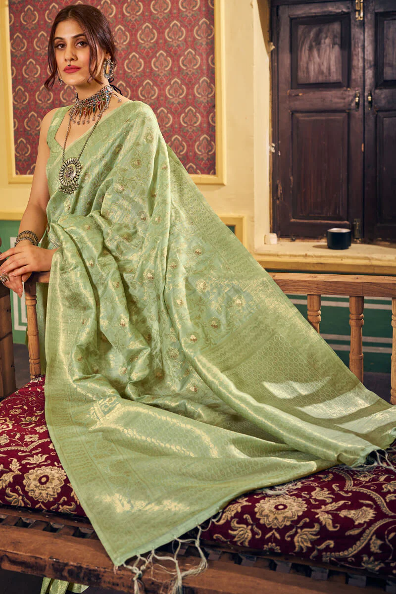 Magnetic Pista Soft Banarasi Silk Saree With Propinquity Blouse Piece - Image 5