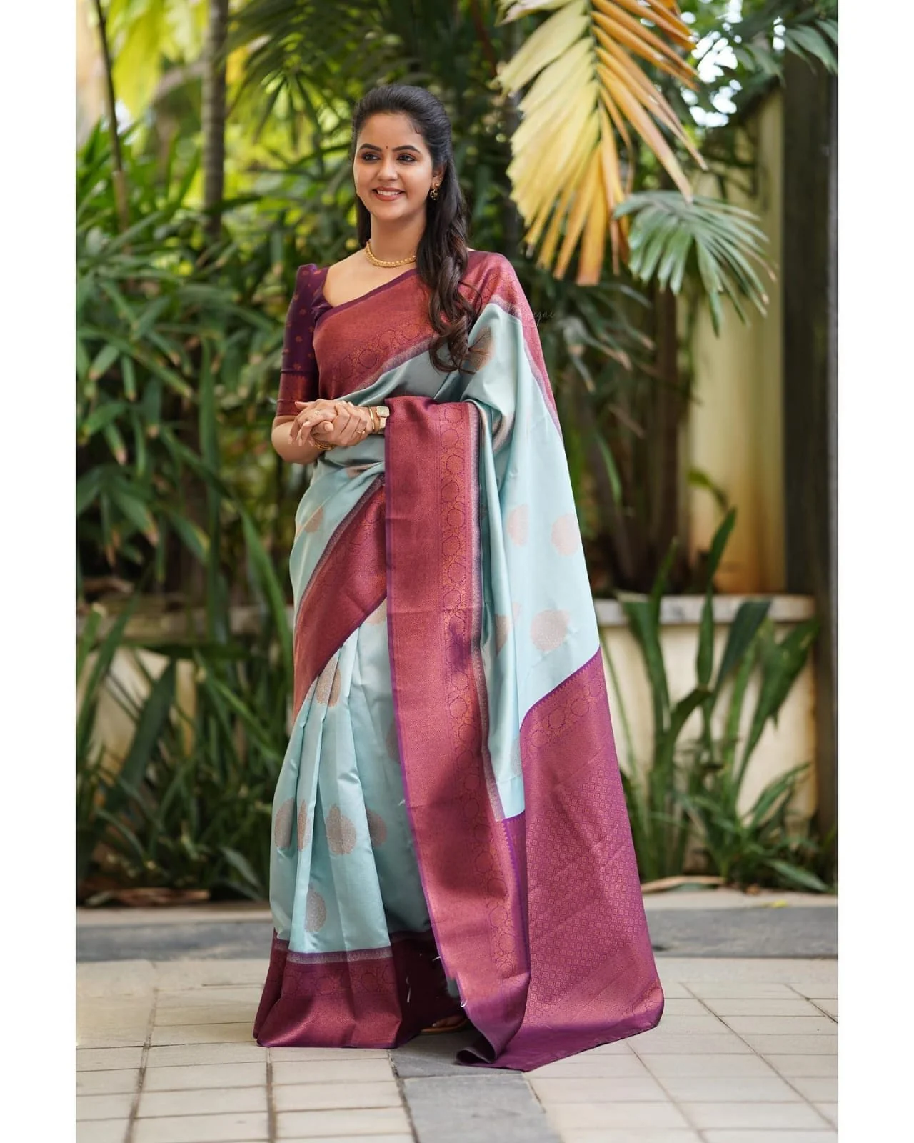 Magnetic Sky Soft Silk Saree With Felicitous Blouse Piece - Image 2