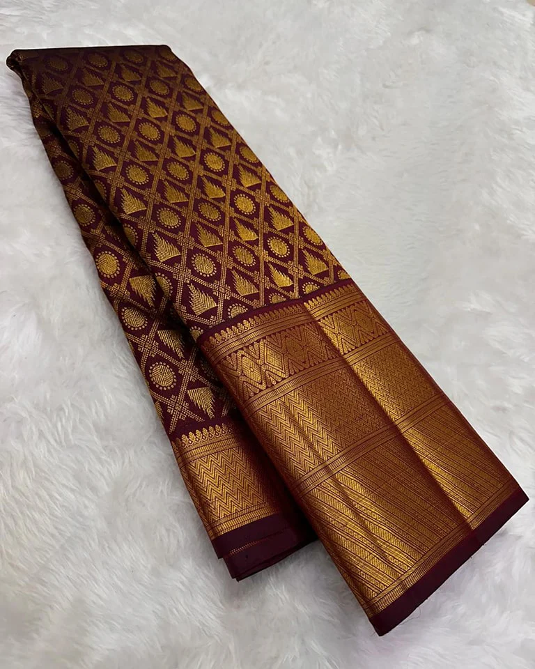 Magnetic Wine Soft Banarasi Silk Saree With Embellished Blouse Piece - Image 3