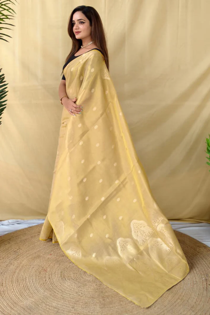 Magnificat Beige Banarasi Tissue Silk Saree With Proficient Blouse Piece - Image 2