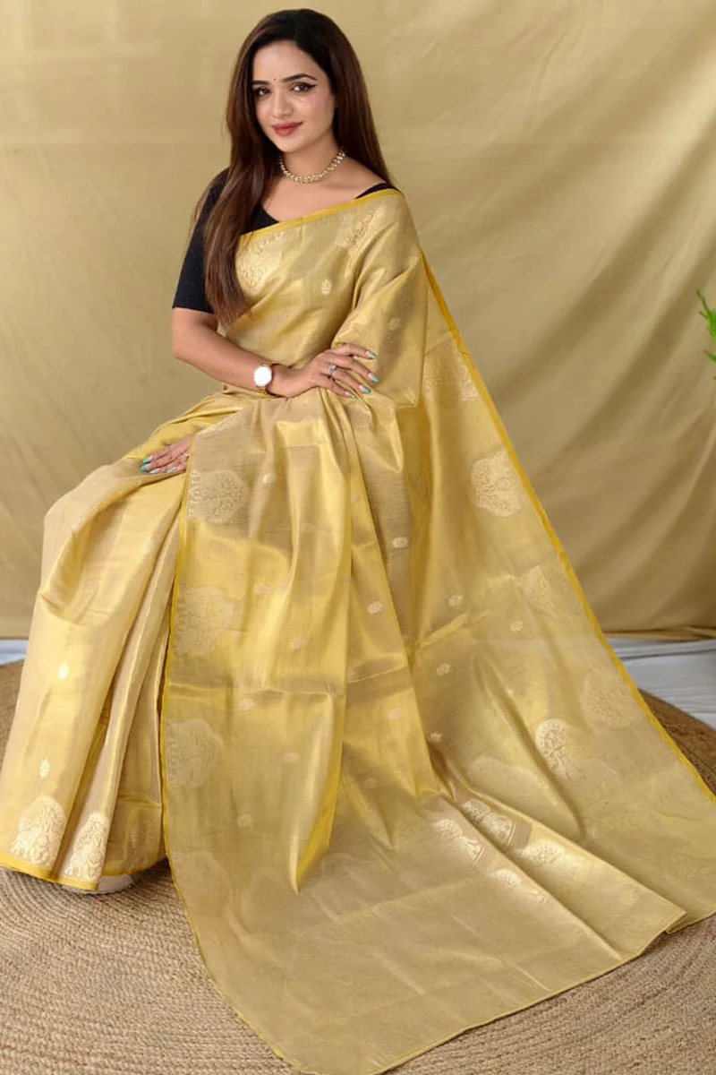 Magnificat Beige Banarasi Tissue Silk Saree With Proficient Blouse Piece - Image 3