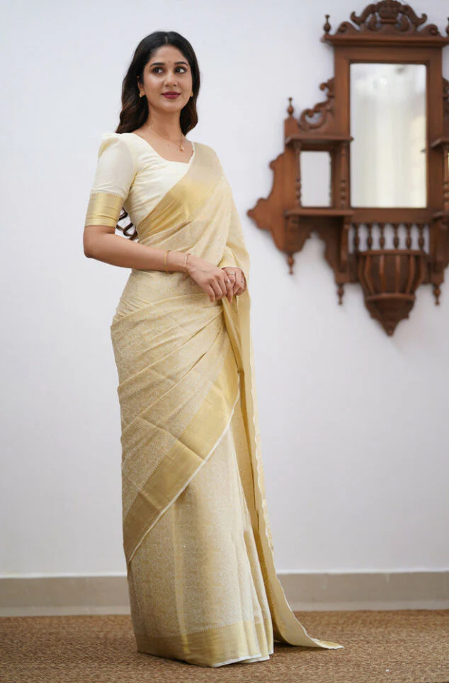 Magnificat Beige Soft Silk Saree With Scrumptious Blouse Piece - Image 3
