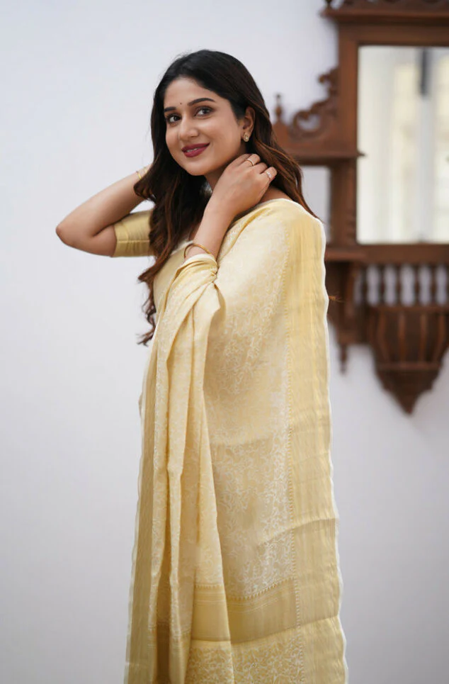 Magnificat Beige Soft Silk Saree With Scrumptious Blouse Piece - Image 6