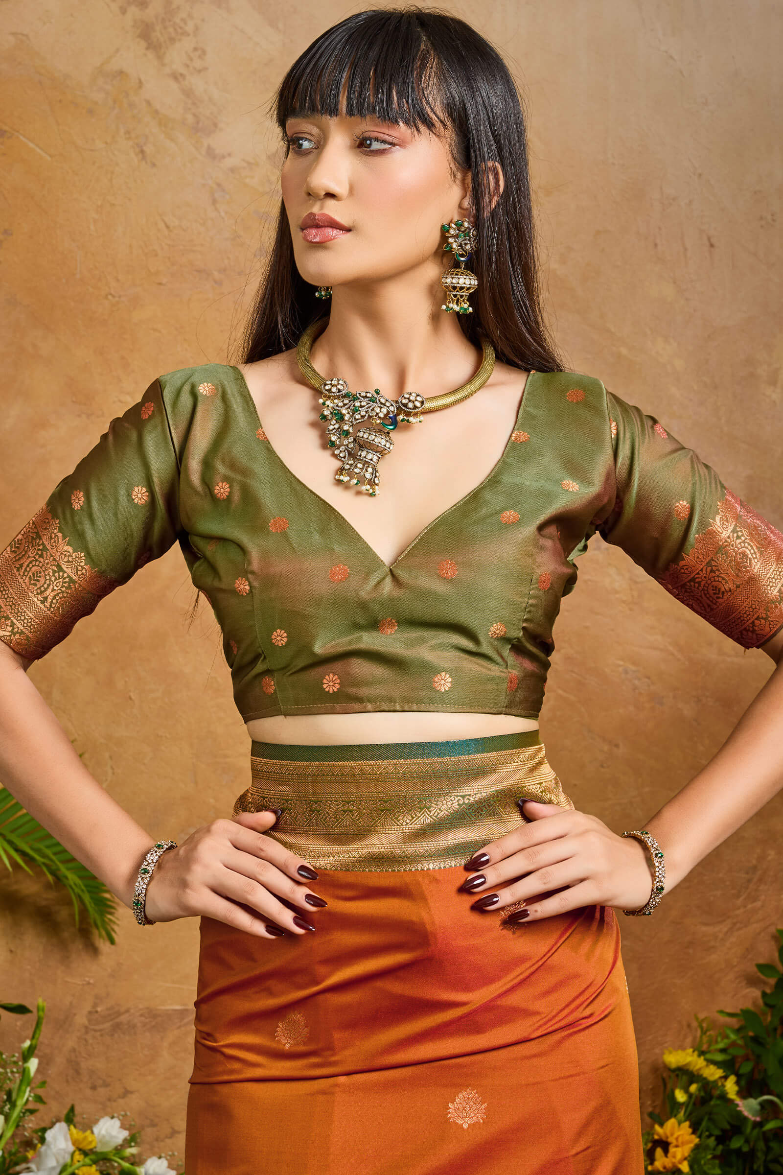 Magnificat Brown Soft Banarasi Silk Saree With Elision Blouse Piece - Image 4