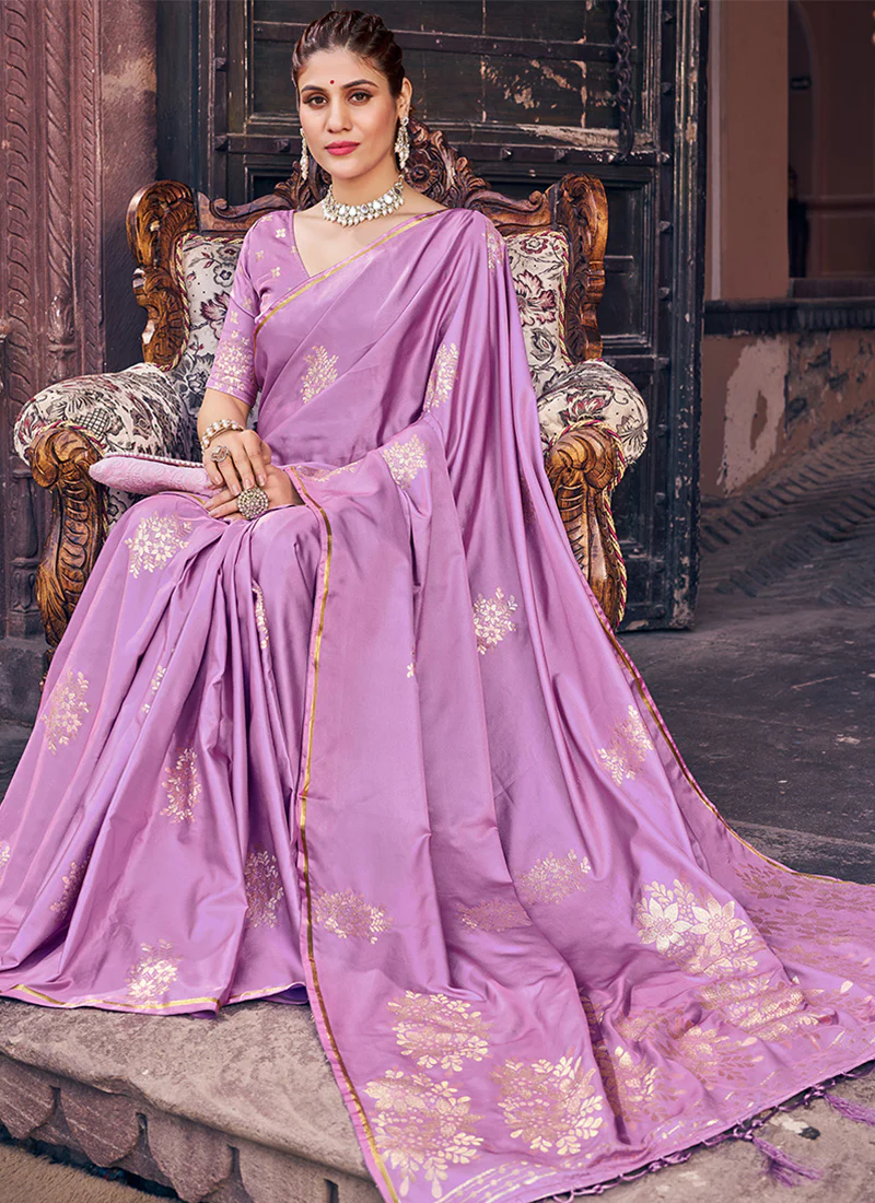 Magnificat Lavender Soft Banarasi Silk Saree With Confounding Blouse Piece - Image 3