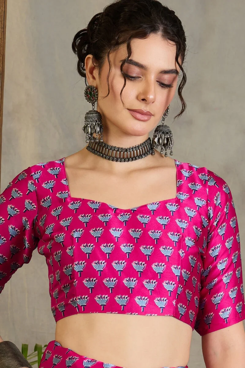 Magnificat Navy Blue Ajrakh Printed Semi Modal Silk Saree With Rhapsodic Blouse Piece - Image 6