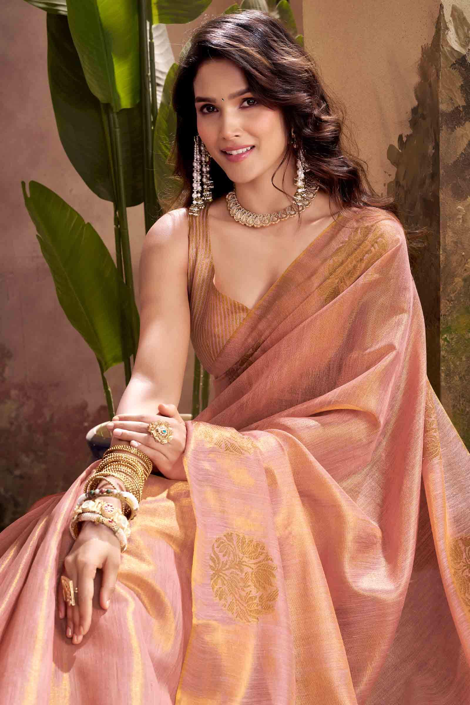 Magnificat Pink Soft Banarasi Tissue Silk Saree With Impressive Blouse Piece - Image 2