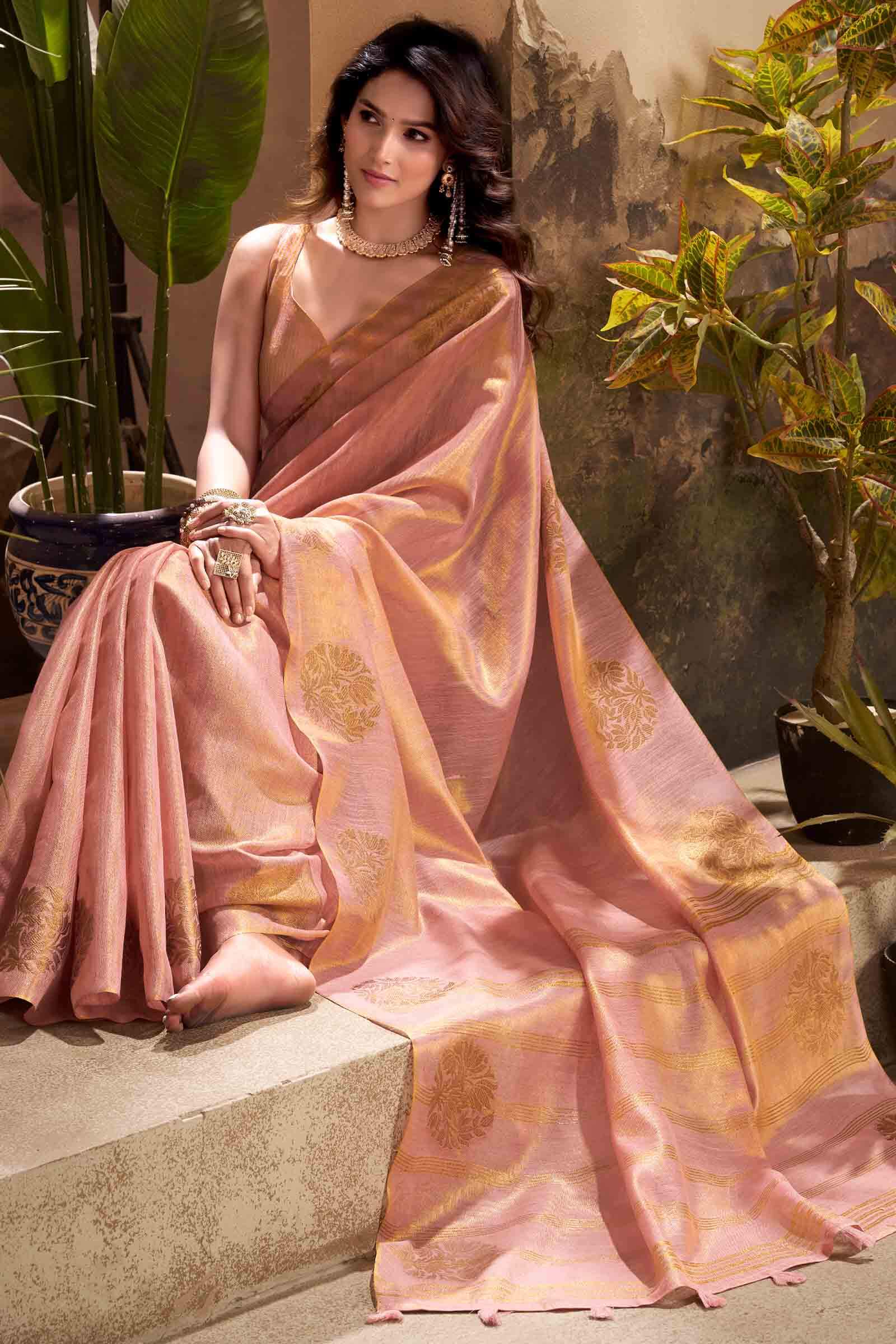 Magnificat Pink Soft Banarasi Tissue Silk Saree With Impressive Blouse Piece - Image 4