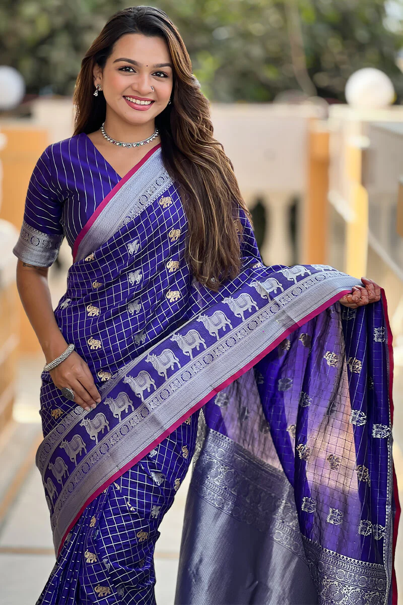 Magnificat Royal Blue Soft Banarasi Silk Saree With Nectarous Blouse Piece - Image 2