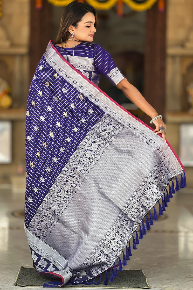 Magnificat Royal Blue Soft Banarasi Silk Saree With Nectarous Blouse Piece - Image 4