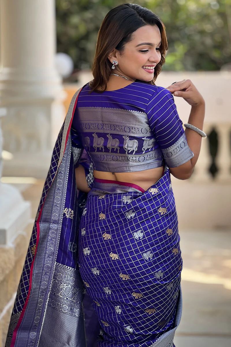 Magnificat Royal Blue Soft Banarasi Silk Saree With Nectarous Blouse Piece - Image 5