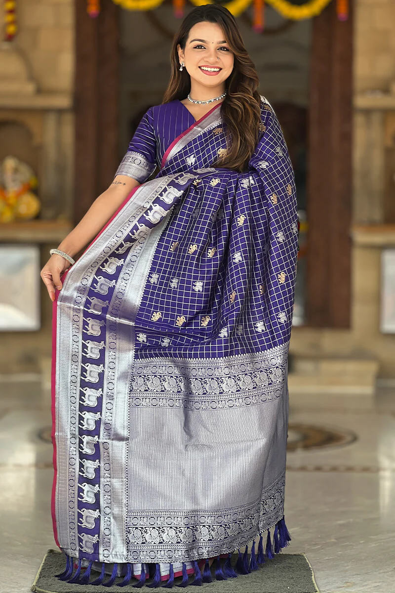 Magnificat Royal Blue Soft Banarasi Silk Saree With Nectarous Blouse Piece - Image 6