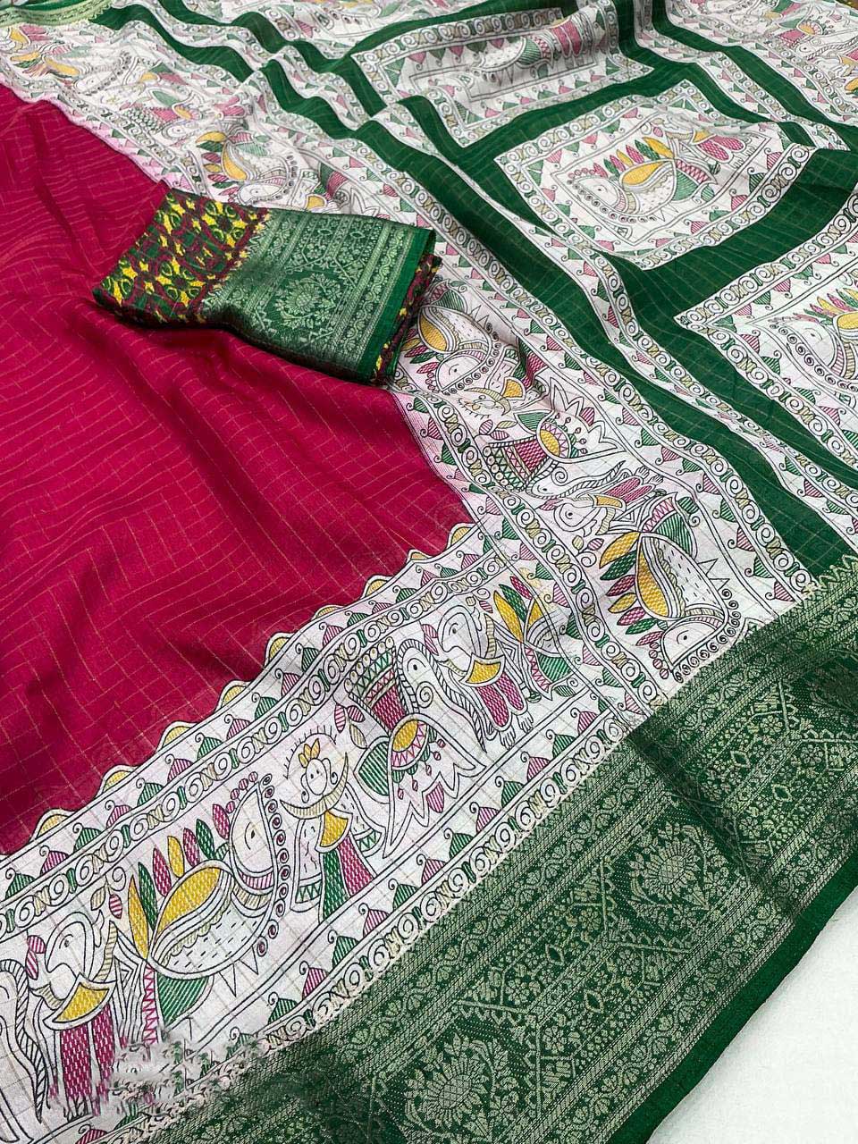Majestic Dark Pink Digital Printed Dola Silk Saree With Fugacious Blouse Piece - Image 6