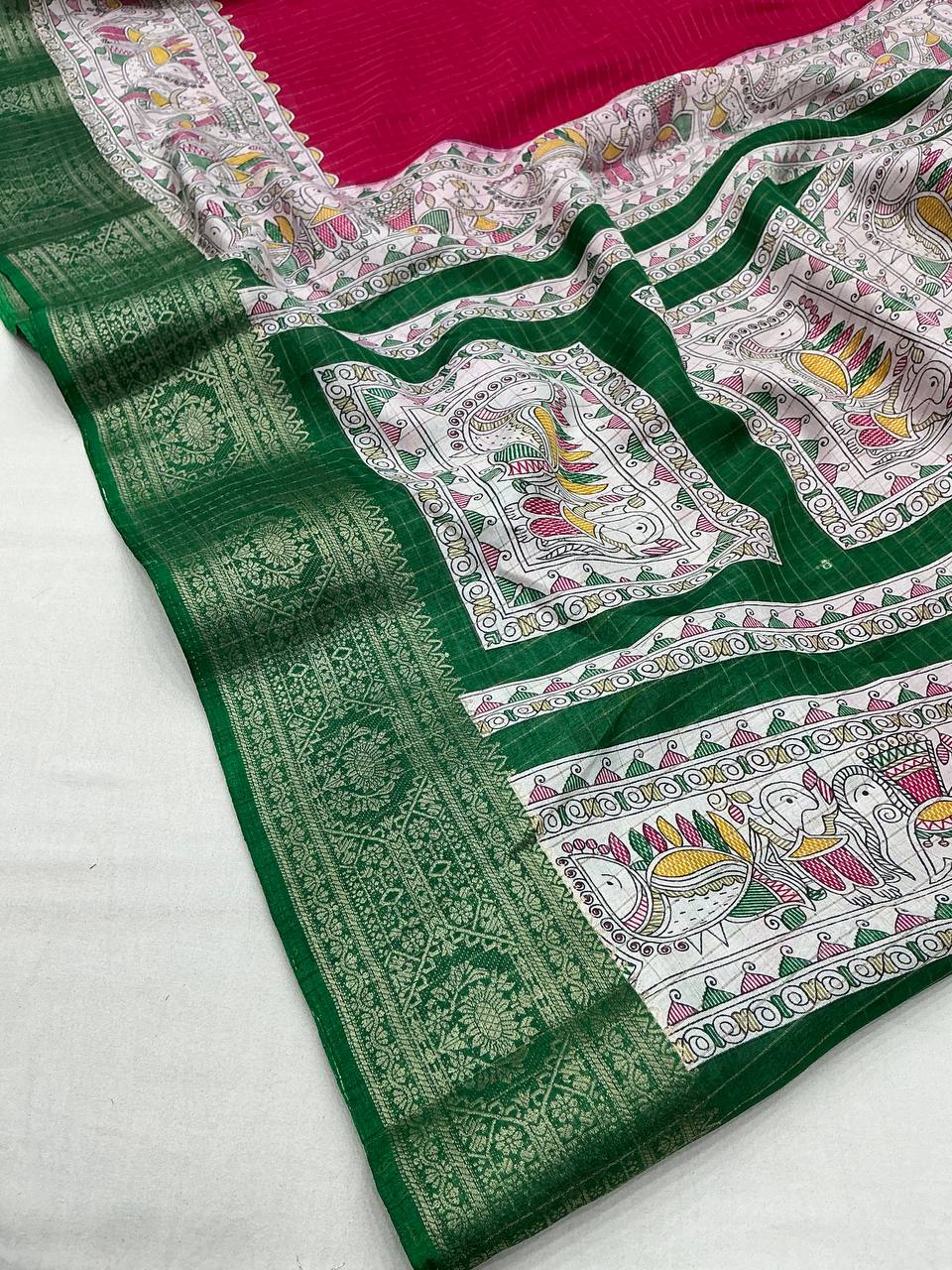 Majestic Dark Pink Digital Printed Dola Silk Saree With Fugacious Blouse Piece - Image 7