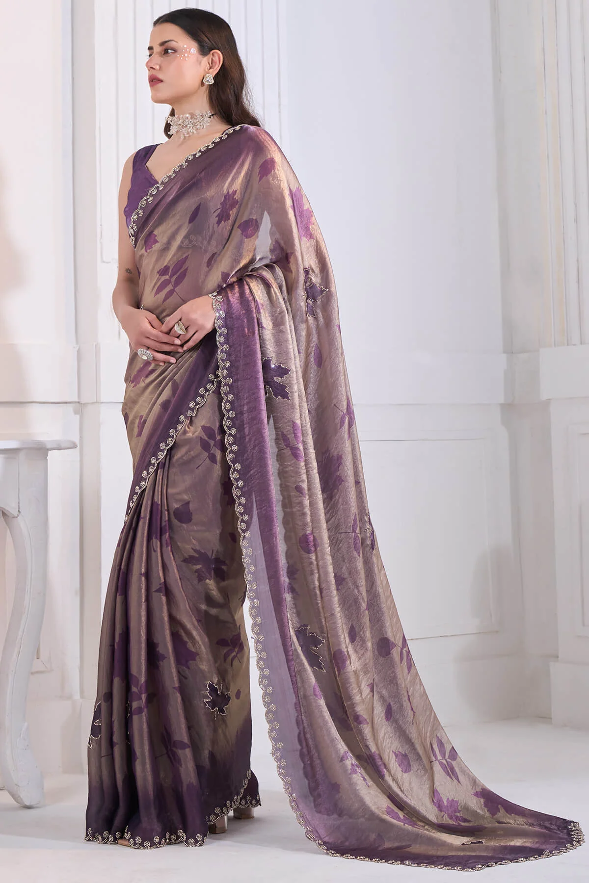 Majestic Purple Jarkan Work Fandy Silk Saree - Image 4