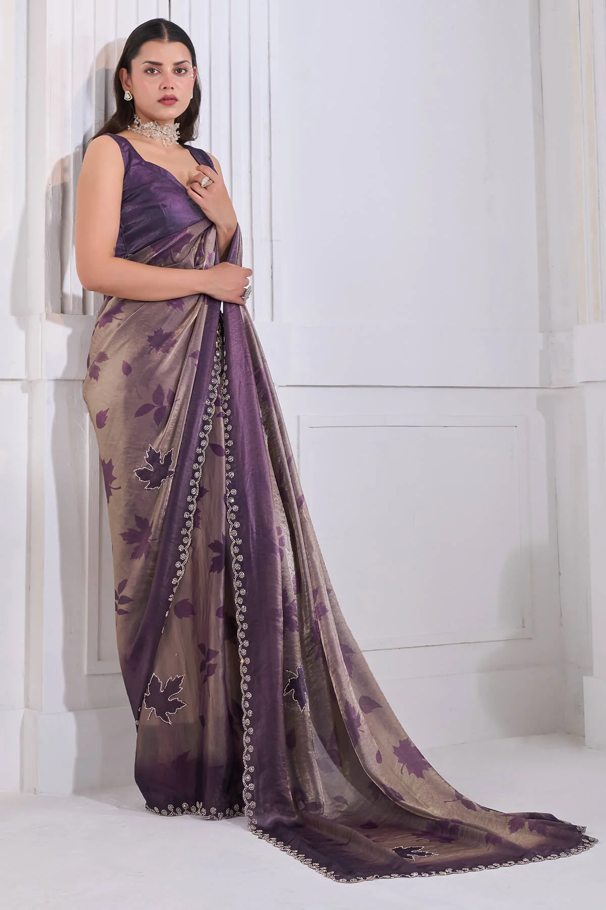 Majestic Purple Jarkan Work Fandy Silk Saree - Image 5