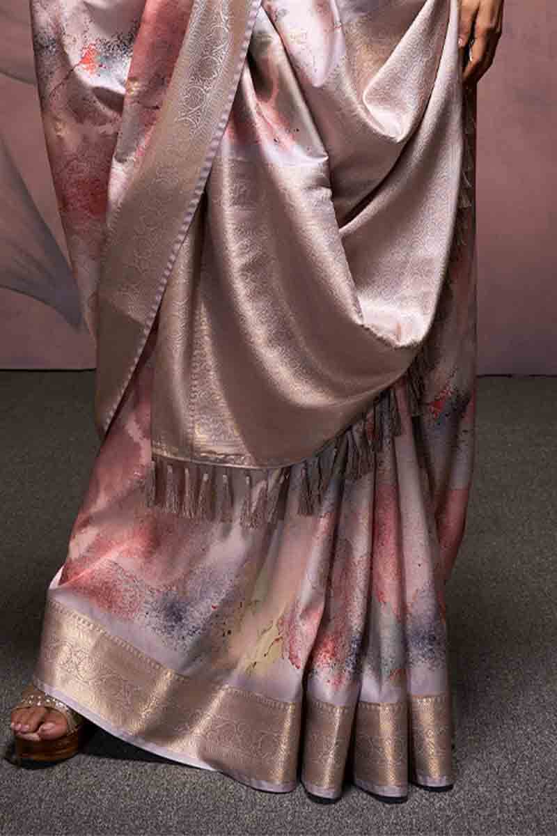 Majesty Grey Digital Printed Soft Silk Saree With Fancifull Blouse Piece - Image 3