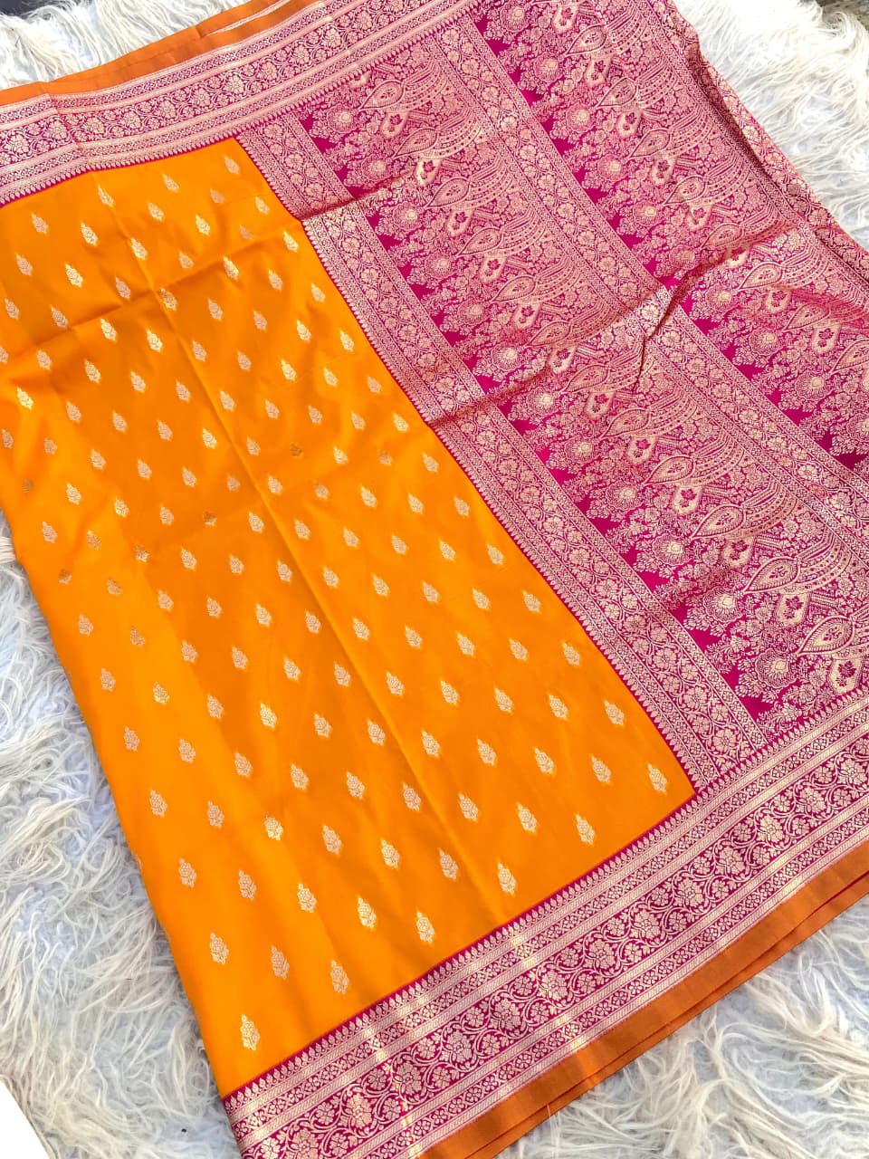 Majesty Orange Soft Banarasi Satin Silk Saree With Ephemeral Blouse - Image 2