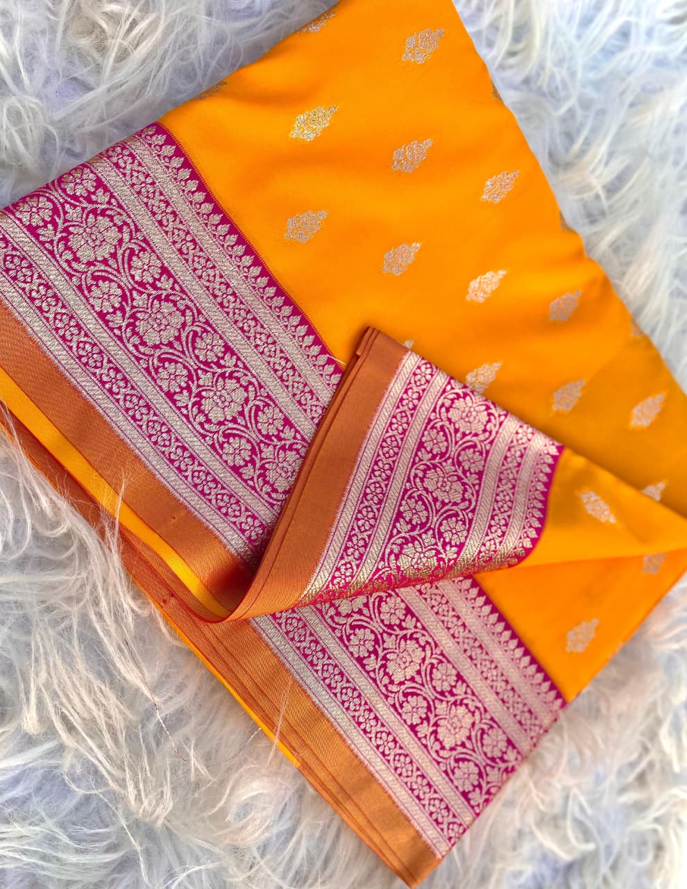 Majesty Orange Soft Banarasi Satin Silk Saree With Ephemeral Blouse - Image 3