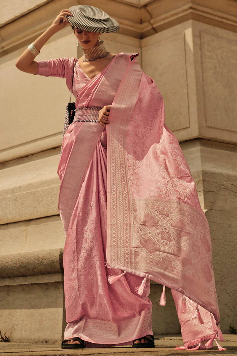 Majesty Pink Soft Banarasi Silk Saree With Rhapsody Blouse Piece - Image 2