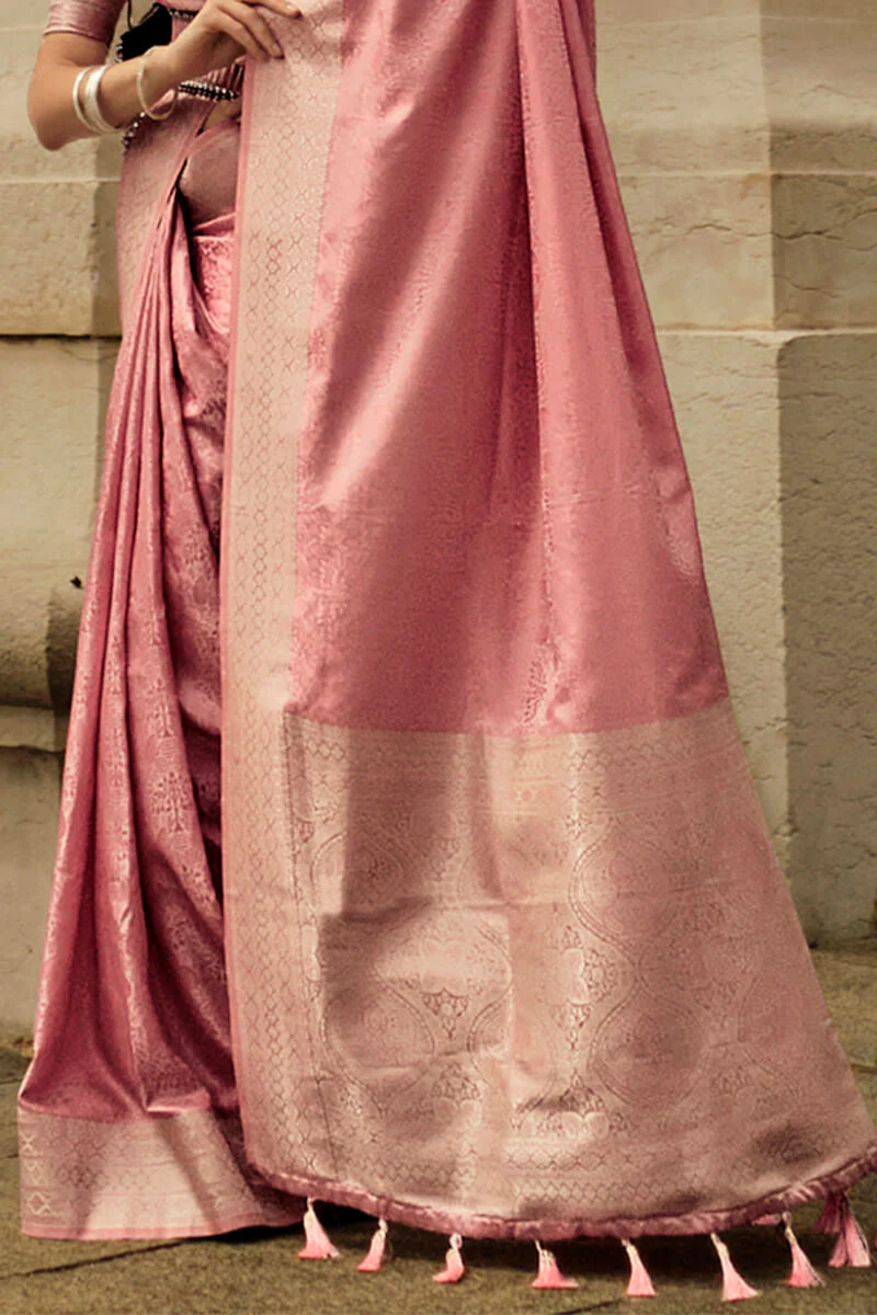 Majesty Pink Soft Banarasi Silk Saree With Rhapsody Blouse Piece - Image 3
