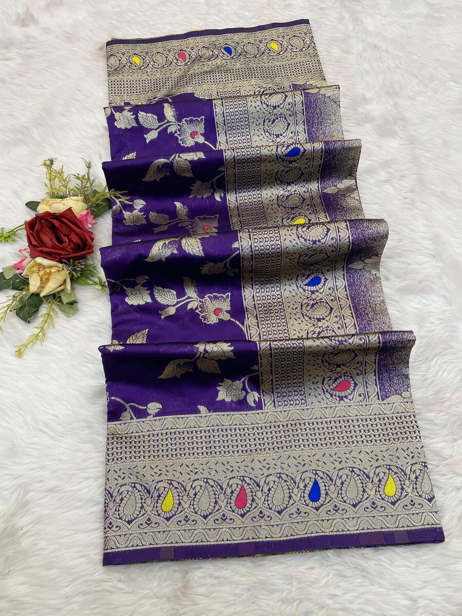 Majesty Royal Purple Soft Banarasi Silk Saree With Classy Blouse Piece - Image 2