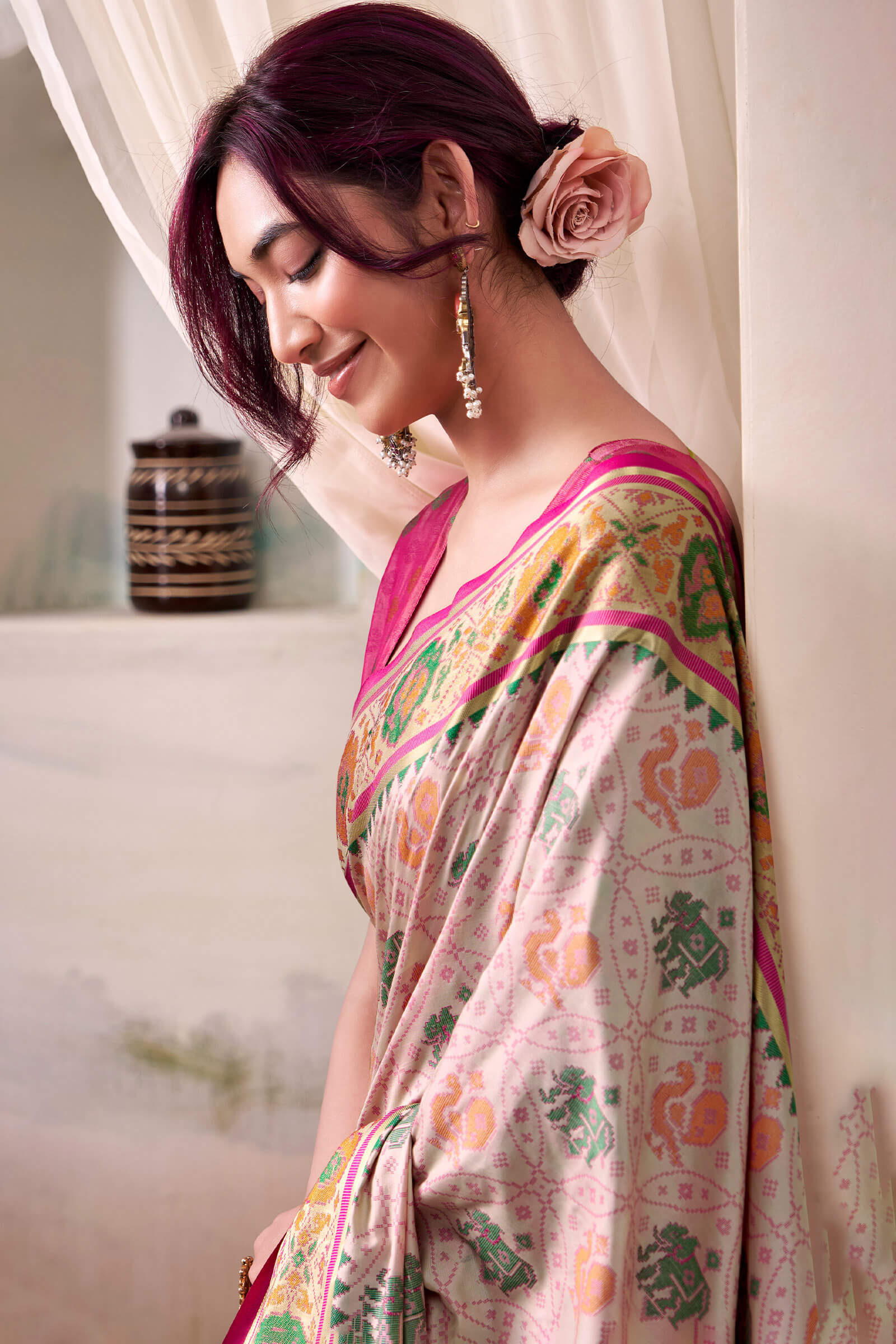 Marvellous Beige Patola Silk Saree With Tremendous Blouse Piece - Image 4