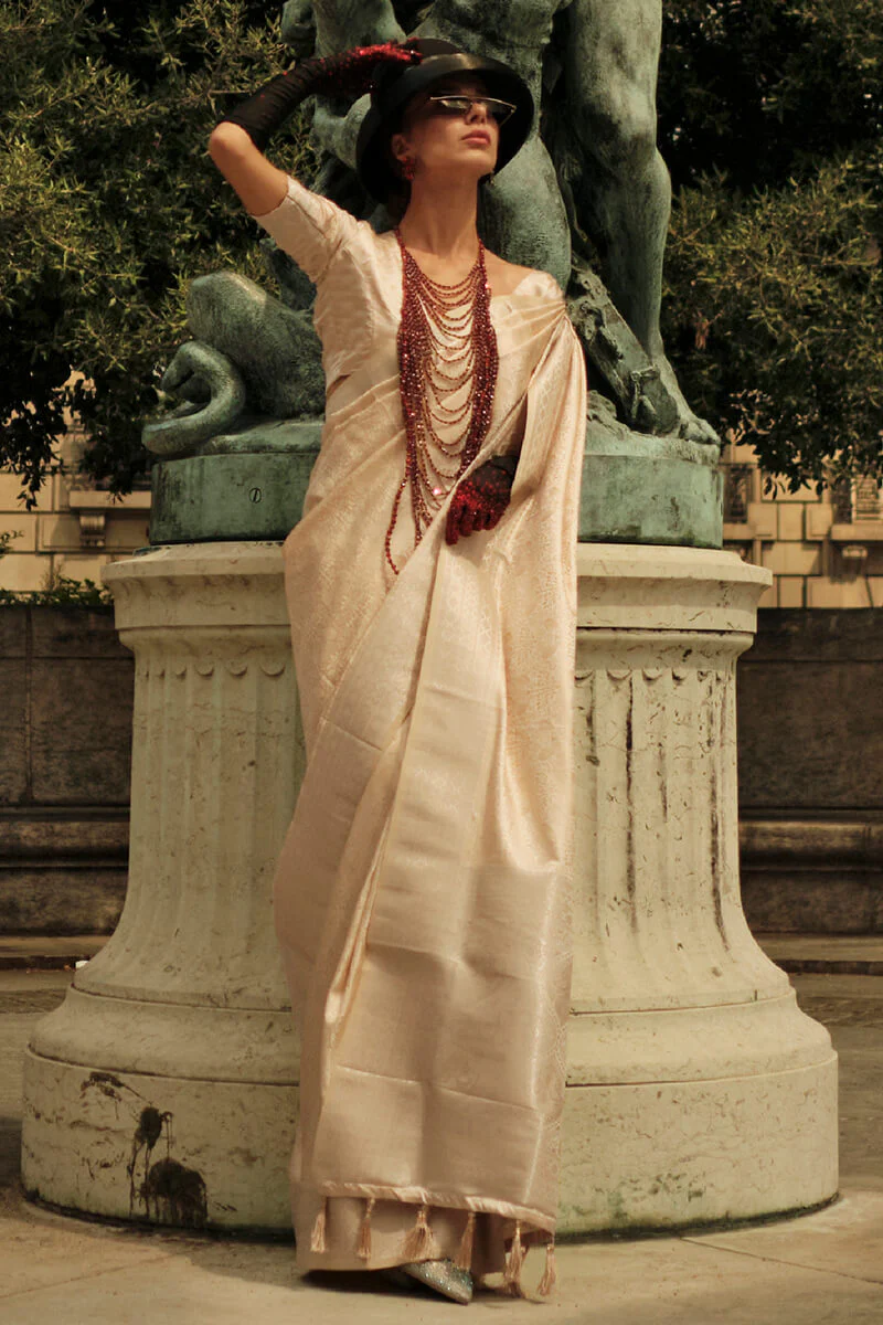 Marvellous Beige Soft Banarasi Silk Saree With Resonant Blouse Piece - Image 3