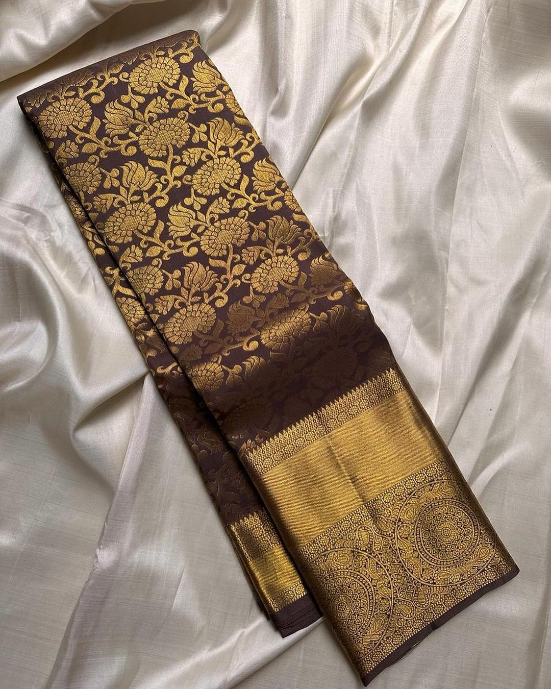 Marvellous Brown Soft Silk Saree With Desiring Blouse Piece - Image 3