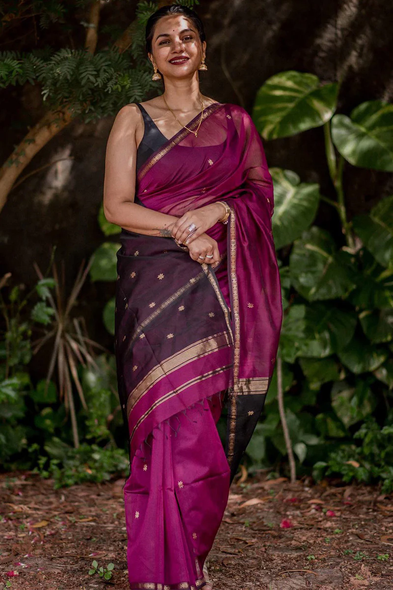 Marvellous Dark Pink Cotton Silk Saree With Gratifying Blouse Piece - Image 3
