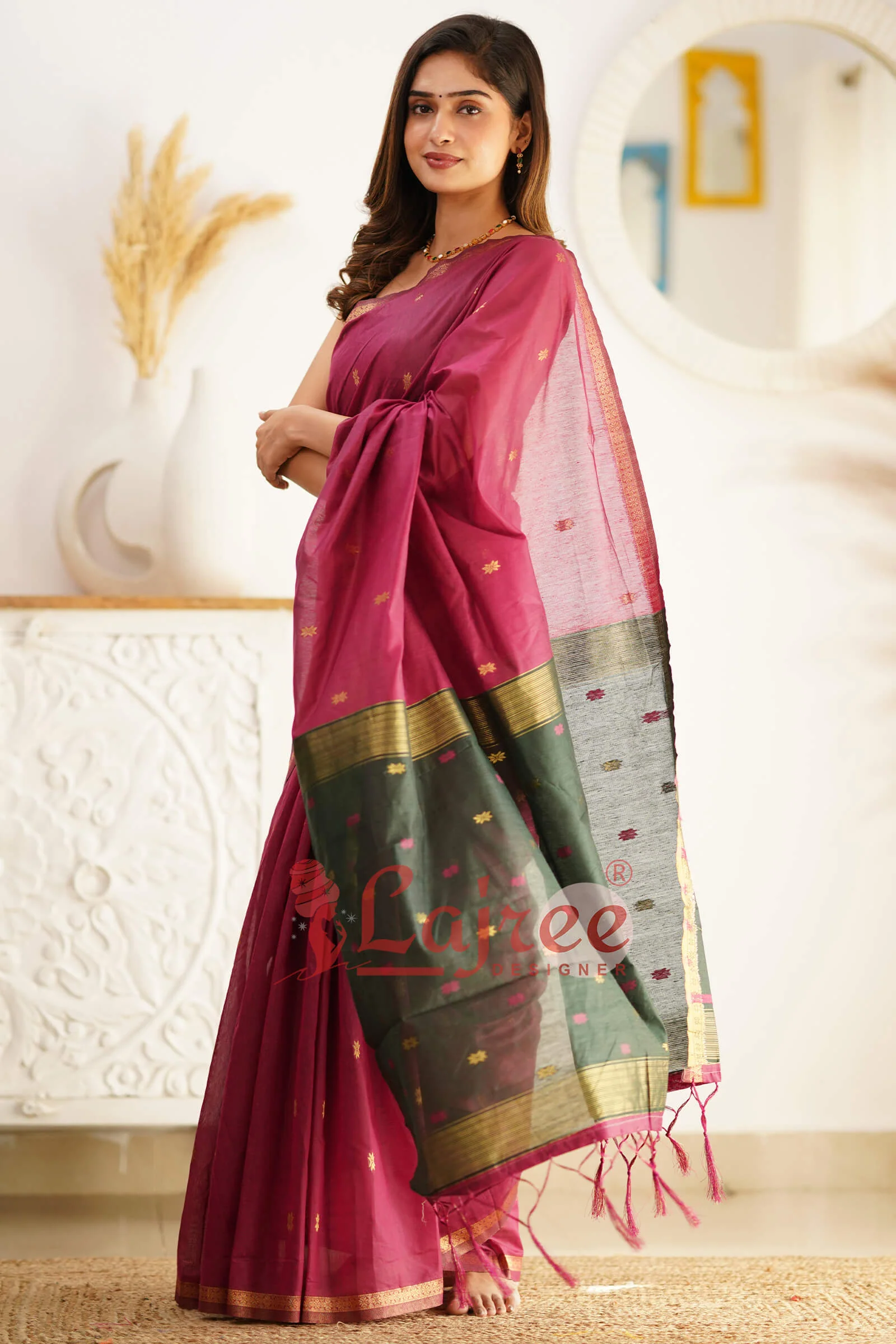 Marvellous Dark Pink Cotton Silk Saree With Outstanding Blouse Piece - Image 4