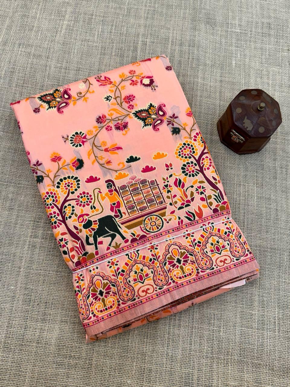 Mellifluous Peach Pashmina Saree With Improbable Blouse Piece - Image 2