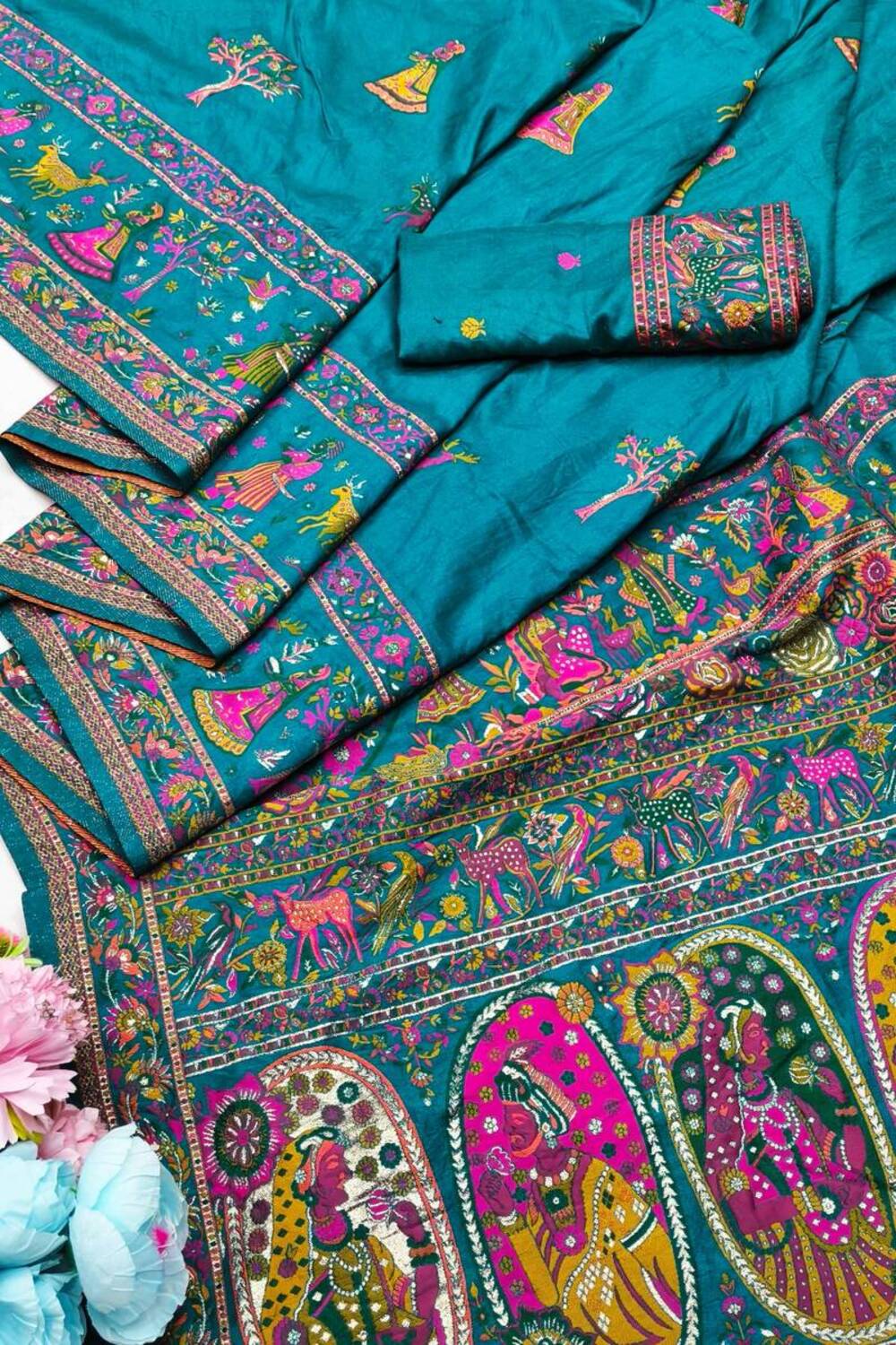 Mellifluous Rama Nylon Dola Pashmina Saree With Sensational Blouse Piece - Image 3