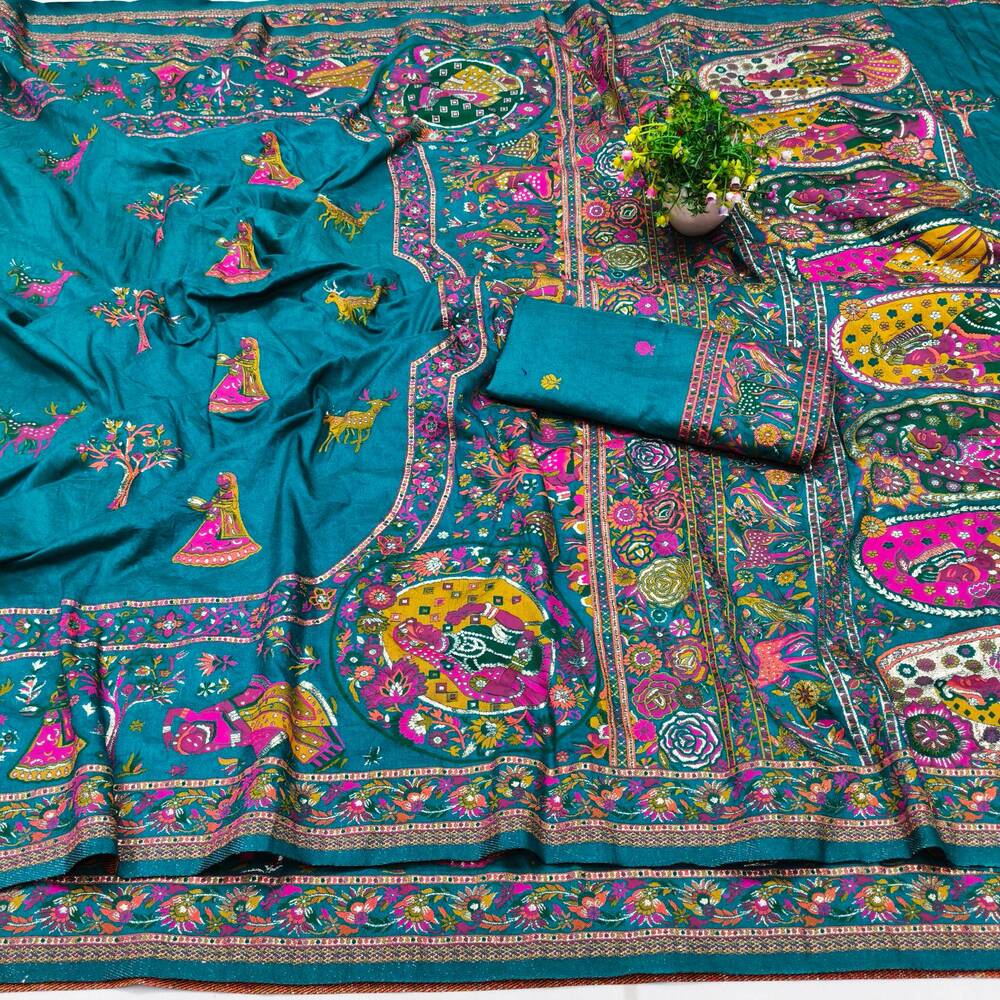 Mellifluous Rama Nylon Dola Pashmina Saree With Sensational Blouse Piece - Image 4