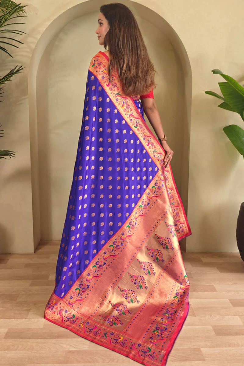 Mellifluous Royal Blue Paithani Silk Saree With Wonderful Blouse Piece - Image 4