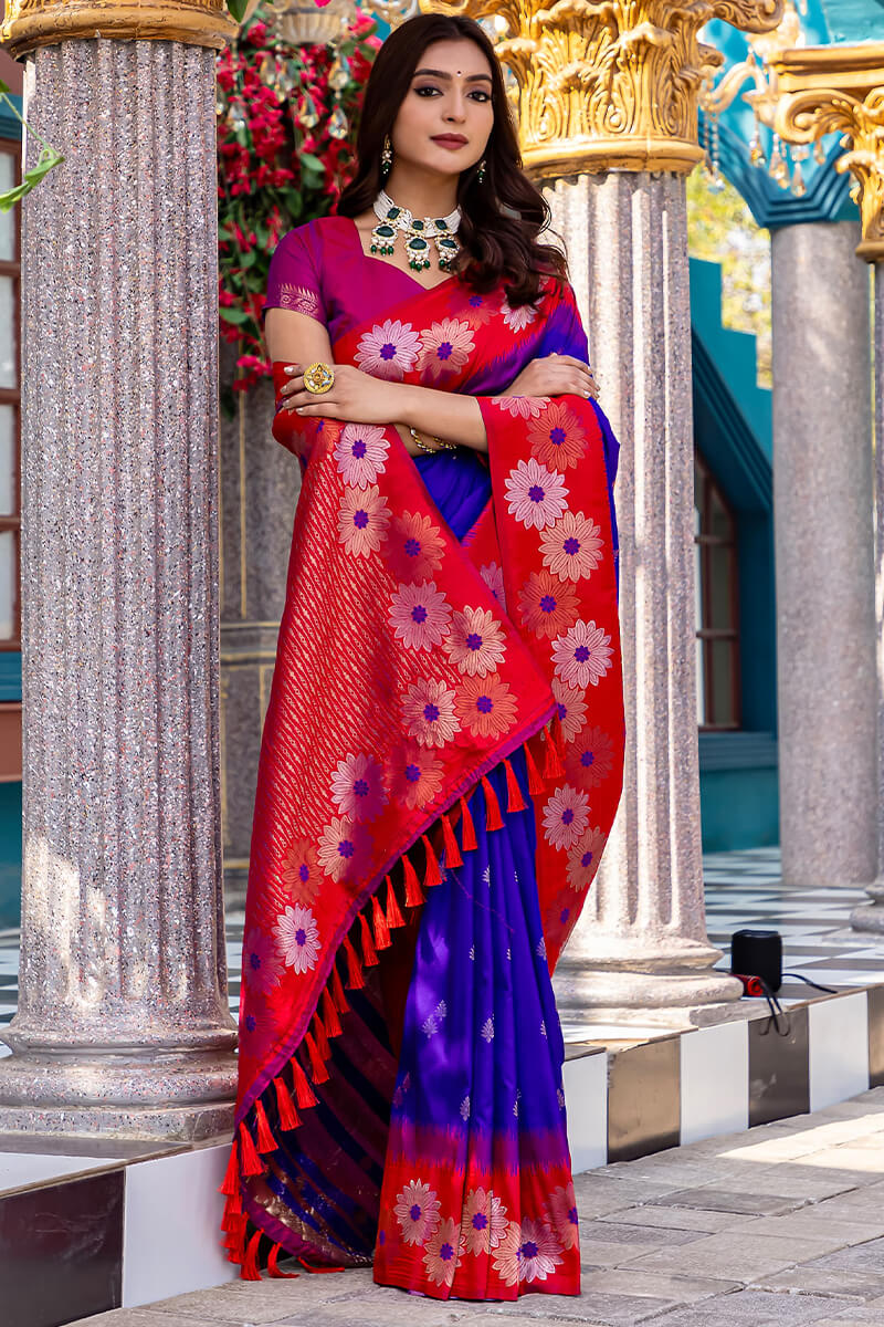 Mellifluous Royal Blue Soft Banarasi Silk Saree With Effervescent Blouse Piece - Image 3