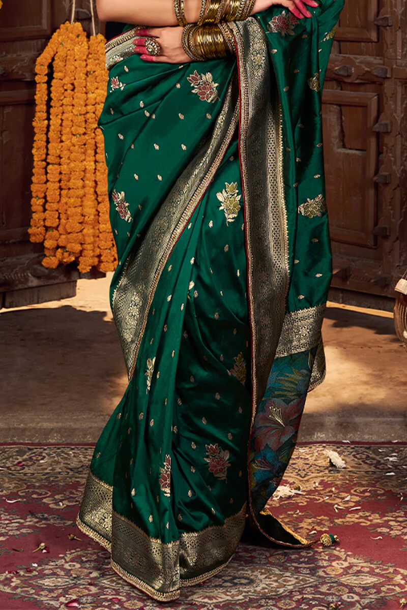 Mesmeric Dark Green Pure Viscose Dola Silk Saree With Radiant Blouse Piece - Image 4