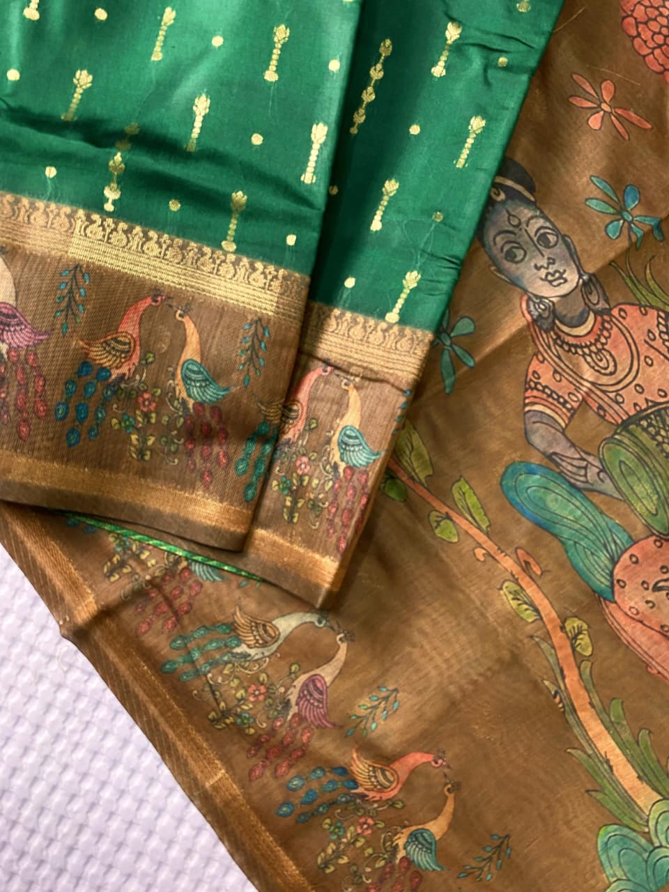 Mesmeric Dark Green Soft Chanderi Silk Printed Saree With Epiphany Blouse Piece - Image 2