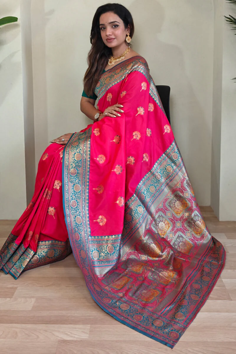 Mesmeric Dark Pink Soft Banarasi Silk Saree With Twirling Blouse Piece - Image 2