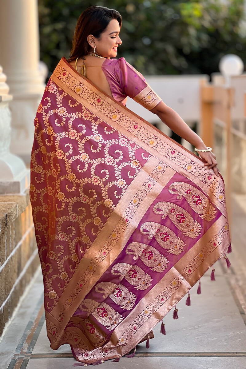 Mesmeric Purple Soft Banarasi Silk Saree With Ideal Blouse Piece - Image 6