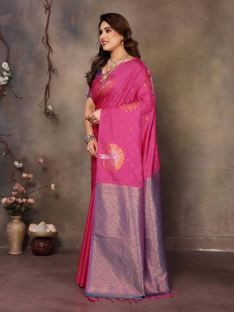 Mesmerising Dark Pink Soft Banarasi Silk Saree With Adorable Blouse Piece - Image 2