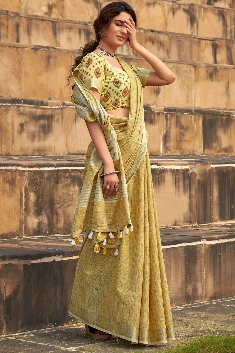 Mesmerising Mustard Cotton Silk Saree With Felicitous Blouse Piece - Image 2