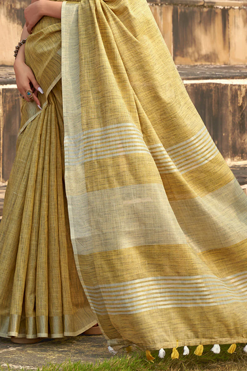 Mesmerising Mustard Cotton Silk Saree With Felicitous Blouse Piece - Image 3