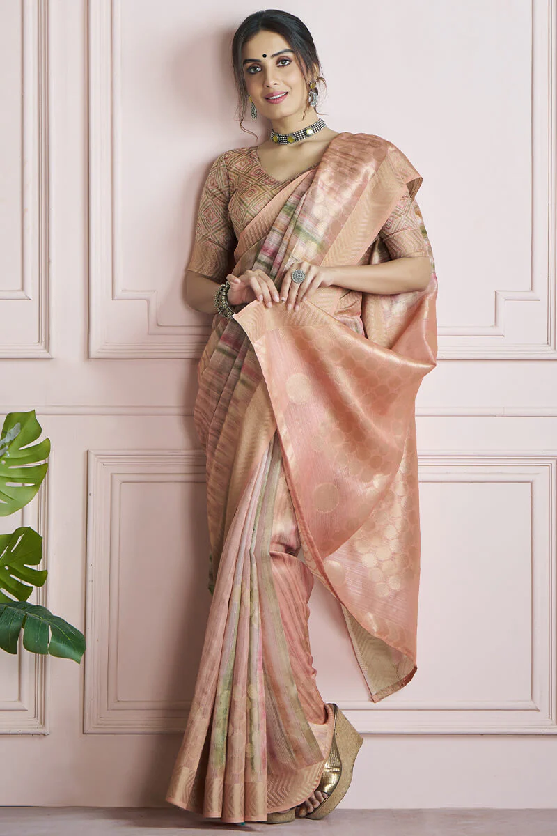 Mesmerising Pink Digital Printed Khadi Silk Saree With Refreshing Blouse Piece - Image 3