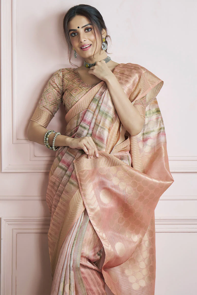 Mesmerising Pink Digital Printed Khadi Silk Saree With Refreshing Blouse Piece - Image 4