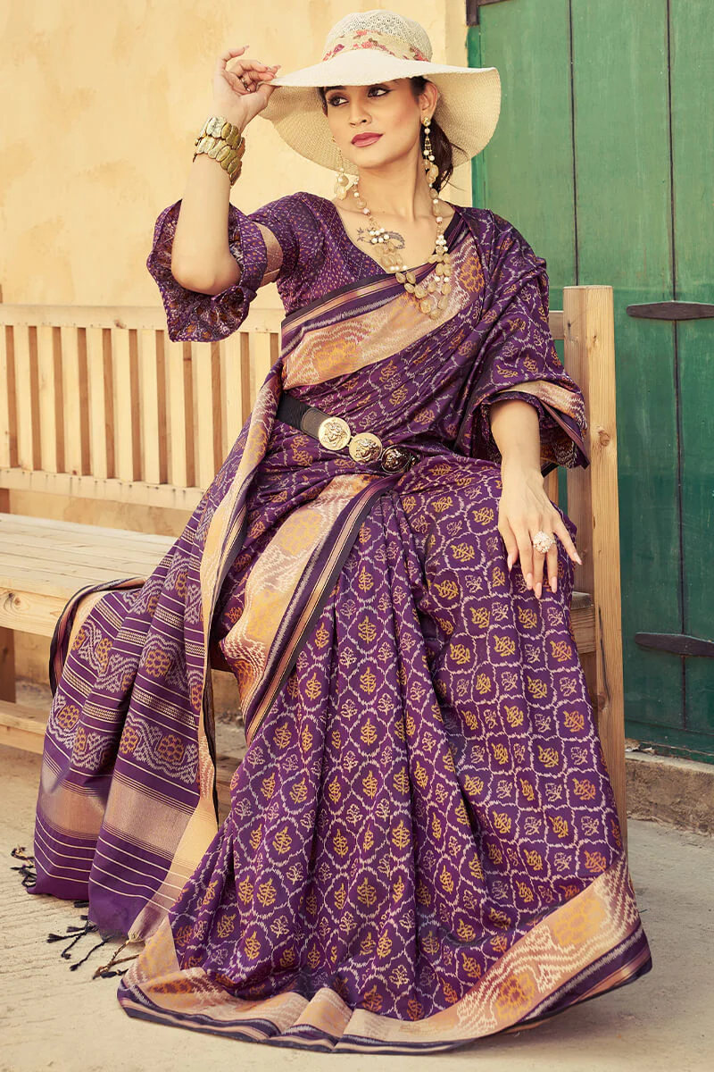 Mesmerising Purple Soft Banarasi Silk Saree With Glamorous Blouse Piece - Image 5