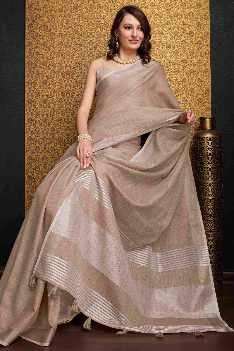 Moiety Brown Cotton Silk Saree With Resonant Blouse Piece - Image 3