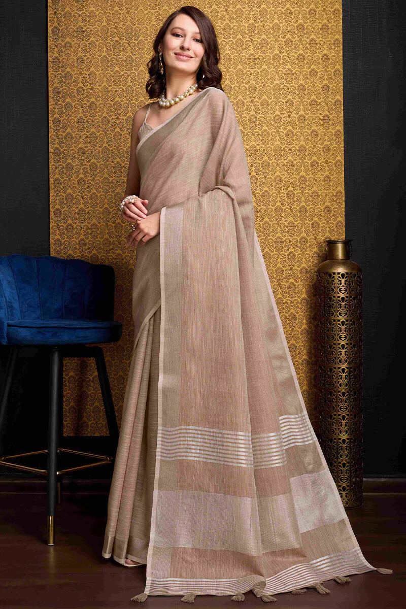 Moiety Brown Cotton Silk Saree With Resonant Blouse Piece - Image 5